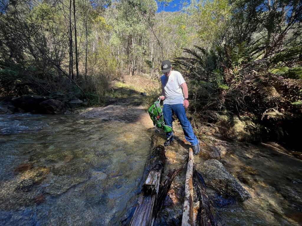 The bridge we hastily threw together to cross Nug Nug Wa Creek on the return
